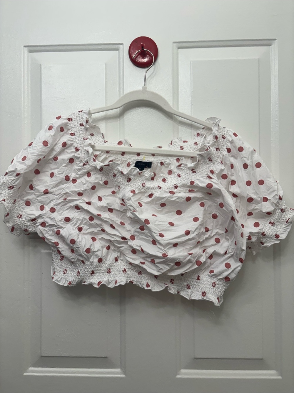 J. Crew White Crop Top with Pink Polka Dots